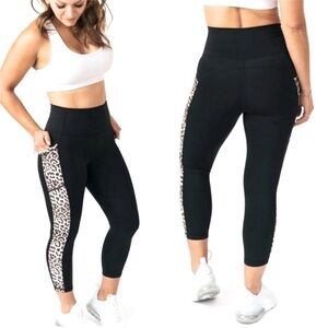 ZYIA Active Leopard Pocket Brilliant Hi Rise Leggings Capri Tights Size 12
